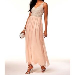 Adrianna Papell v neck, beaded, blush gown